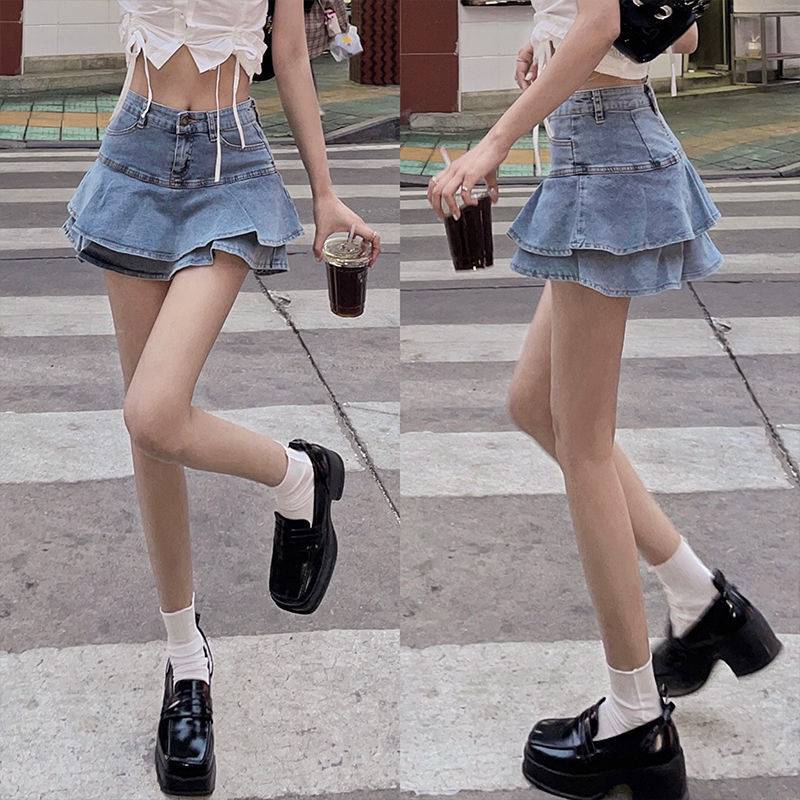 Summer Ruffled Denim Skirt Women's 2022 New High Waist Design Hot Girl Hip Skirt A- line Short Skirt