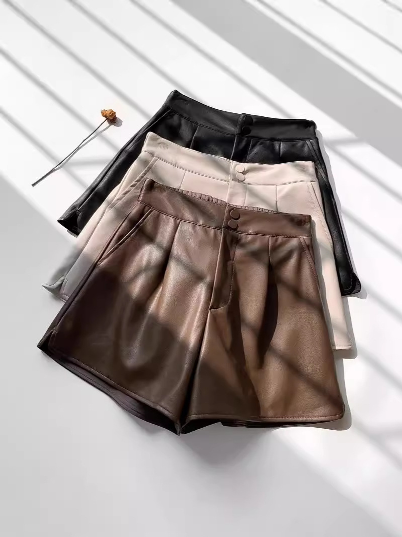 Leather Pants Spice Girls Solid Color Casual Short Skirt Outer Wear Autumn New High Waist Slimming Wide Leg Pants All-match Trendy