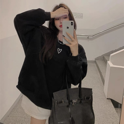 Picture of Thin/fleece-lined spring, autumn and winter loose sweater women's lazy style Korean style couple's coat bottoming shirt top women's clothing