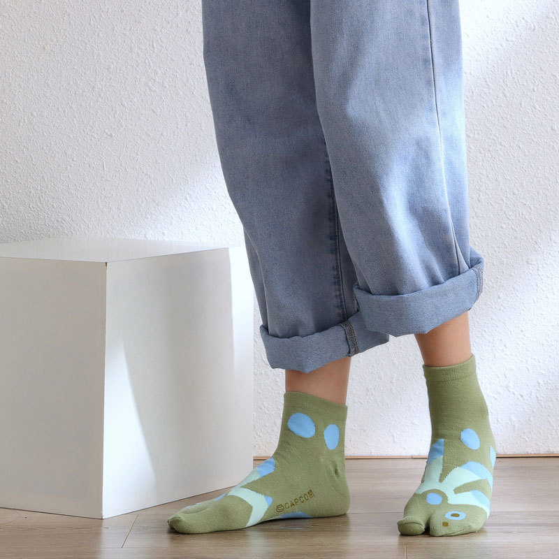 Women's Split-Toe Short Cotton Socks, Japanese-Style Green Two-Toe Socks, Flip-Flop Clogs Socks, Pig's Trotter Socks, Sweat-Absorbent Cotton Socks