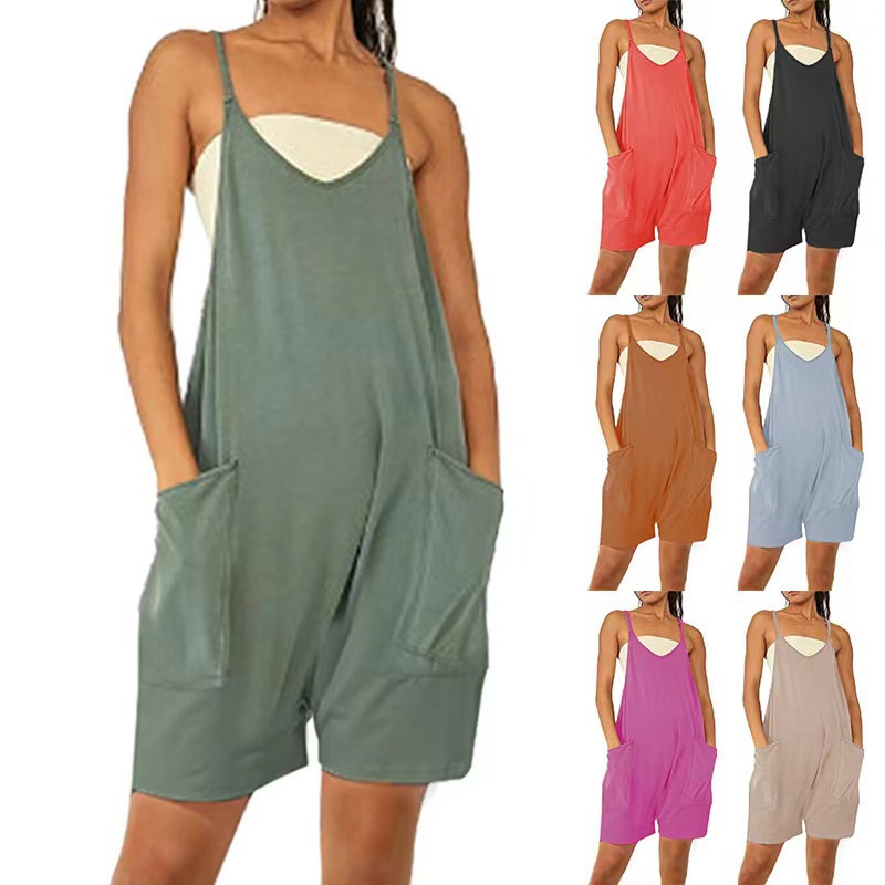 2023 European and American women's clothing ebay Amazon independent station popular zipper pocket suspender pants jumpsuit suspender pants