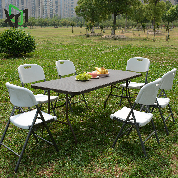 HDPE Blow Molded Woven Rattan Folding Table 1.8m Folding Table Stall Outdoor Dining Table Folding Table Plastic Table and Chairs Convenient