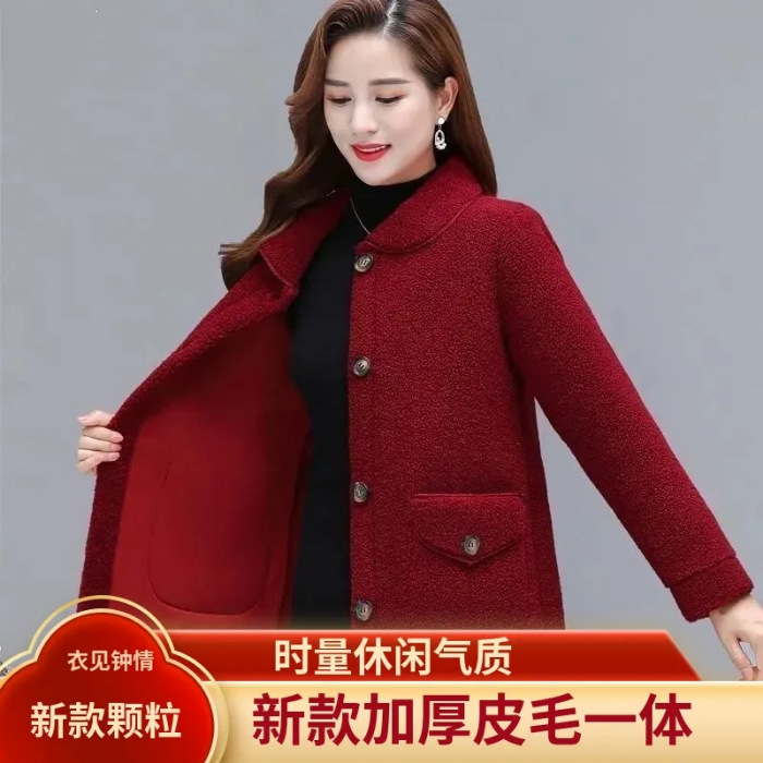 Picture of Mom's New faux lambswool thickened coat middle-aged and elderly women's granular fleece top elderly fur integrated