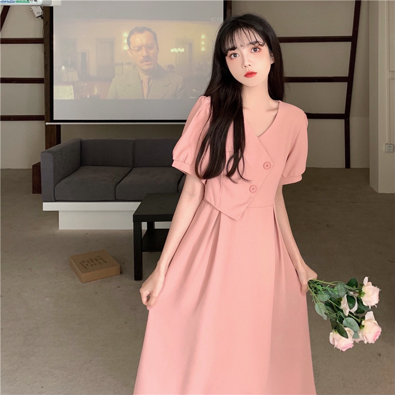 plus size French-style Age-reducing V-neck dress Fairy Chubby Sister Summer New Design Sense Tight Waist Slimming Elegant Long Dress