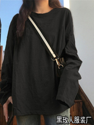 White base shirt women's spring and autumn 2025 new Korean version of women's clothing with solid color student long-sleeved T-shirt women's trend