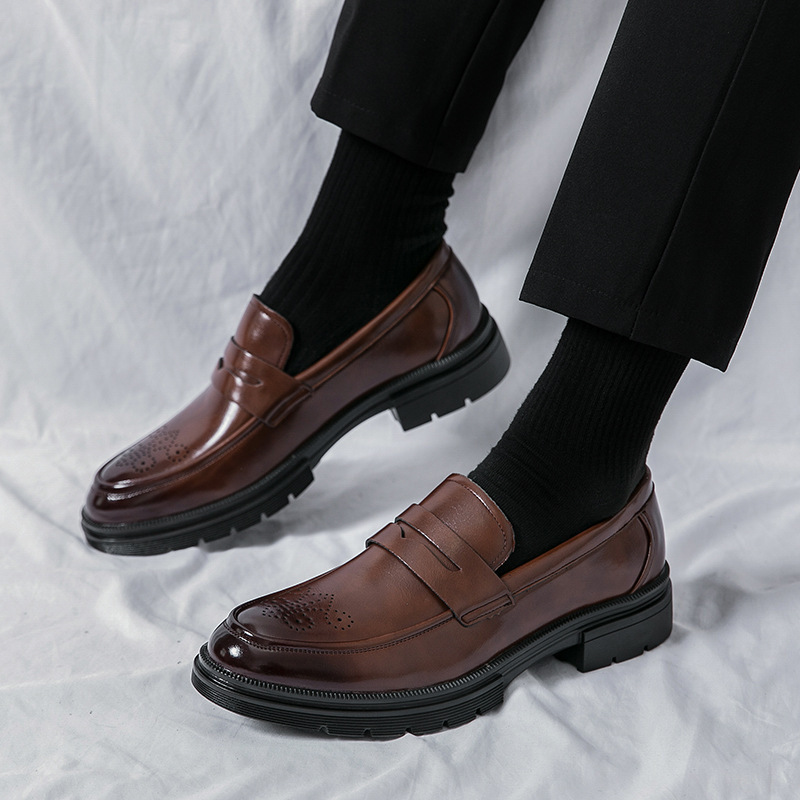 2025 New Four-Season British Simple Soft-Surface Business Formal Leather Shoes Men's Lace-Up Casual Heightening Office Wedding Shoes