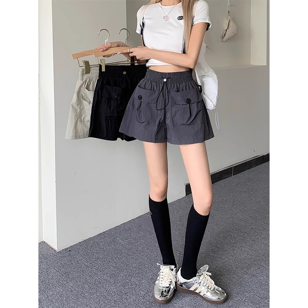 American Style Retro Sports Casual Tooling Shorts Women's Summer Thin Personalized Quick-drying A- line Loose All-match Hot Pants Ins