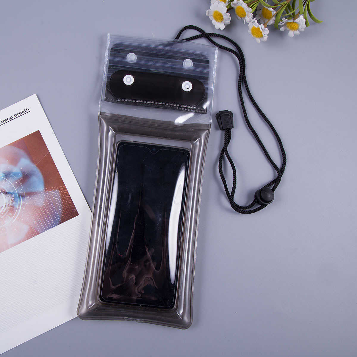 Picture of Three-fold mobile phone waterproof bag airbag bag Velcro touch screen swimming hot spring sealing strip waterproof neck wholesale