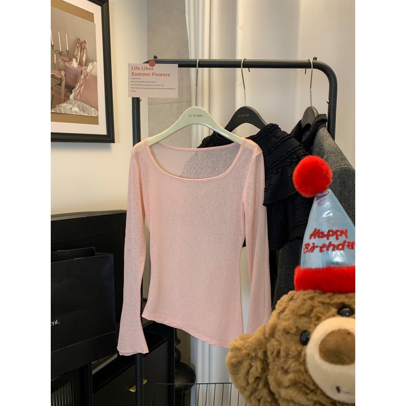 Picture of Pure Desire Hot Girl Sexy Stacked T-shirt Women's Summer Thin Slim-fit Irregular Sun-screen Shirt Beautiful Back suit