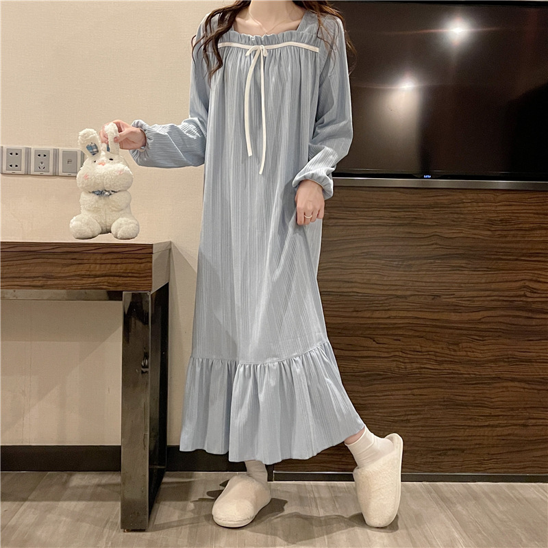 Imitation Cotton Long Sleeve Nightgown Women's Long Ankle Long Dress Princess Style 2024 New Spring Autumn and Winter Pregnant Women's Pajamas plus size