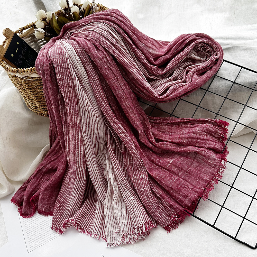 Picture of Amazon Hot Autumn New European and American Striped All-match Silk Scarf Women's Artistic Foreign Style Shawl Men's Cotton Scarf