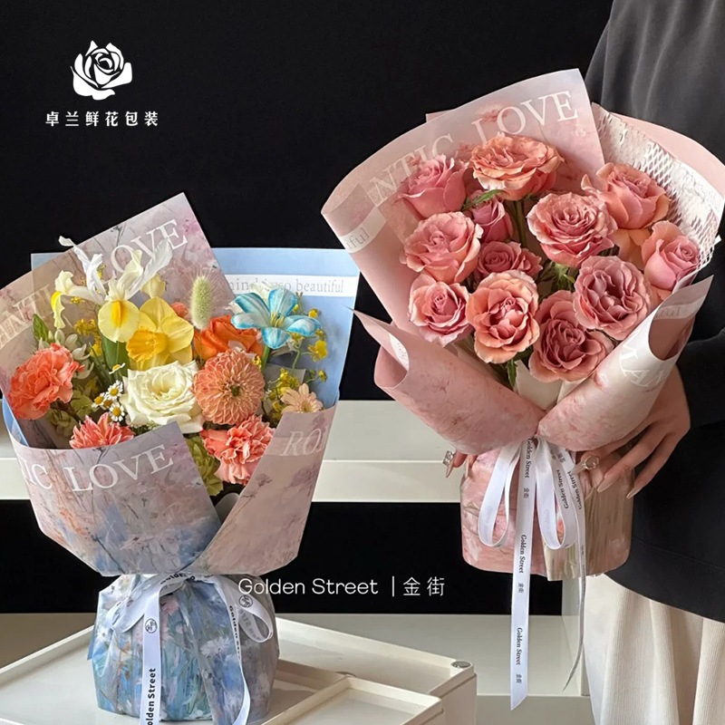 Zhuolan Spring Flower Oil Painting Style Bouquet Wrapping Paper Flower Kraft Paper Background Paper Flower Shop Floral DIY Material