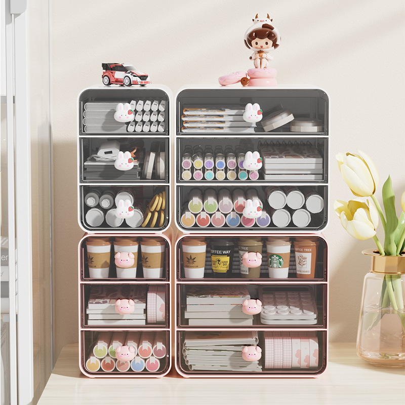 Cartoon Desktop Storage Box Student Stationery Hand Account Artifact Cosmetic Cabinet Dormitory Desk Drawer Rack