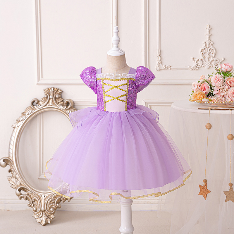 Foreign Trade Summer Short-sleeved Frozen Princess Dress Girls Sophia Dress Rapunzel Performance Dress