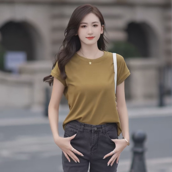 Picture of Feifei Sleeve T-shirt Women's Short Sleeve 2025 New Design Sense Niche Fashionable Slimming European Style Crewneck Top for Women
