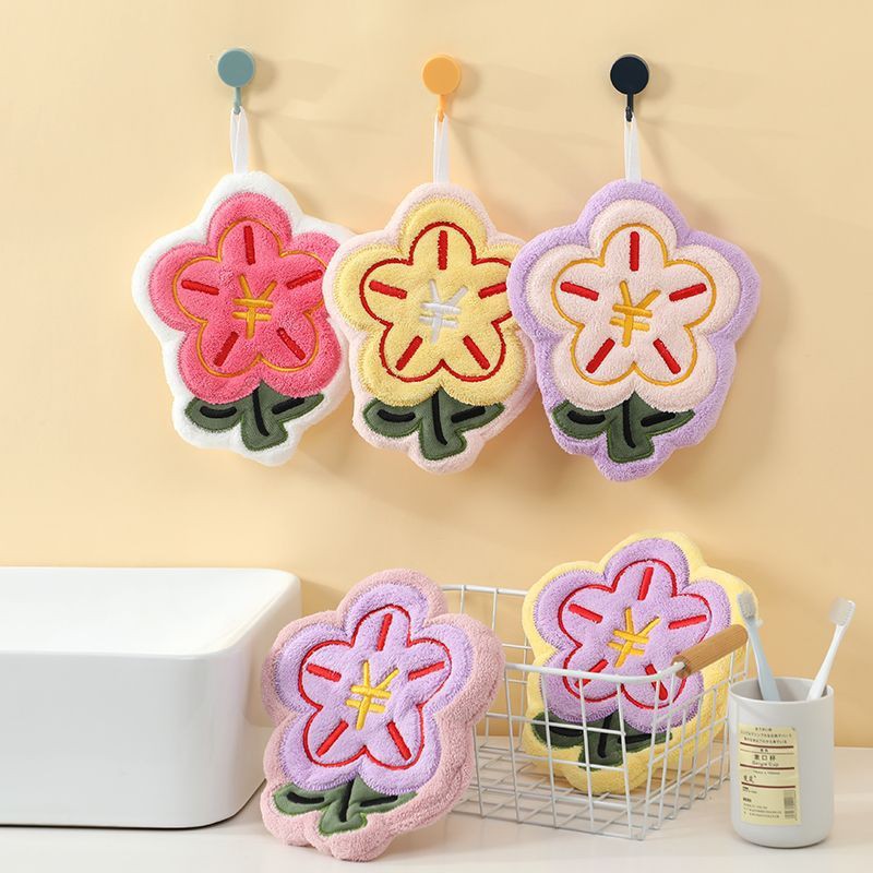Rich Flower Towel Cartoon Cute Hanging Towel Strong Absorbent Kitchen Household Children's Wipe Handkerchief Hanging Towel