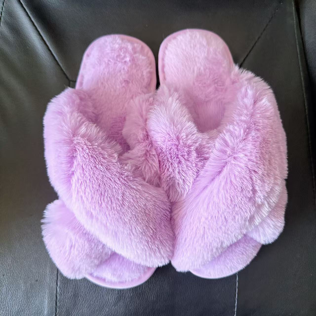 Picture of Amazon Slippers Winter Plush Cross-Strap Cotton Indoor Warm Plus Large Fur Slippers Women's High and Low Imitation Rabbit Fur