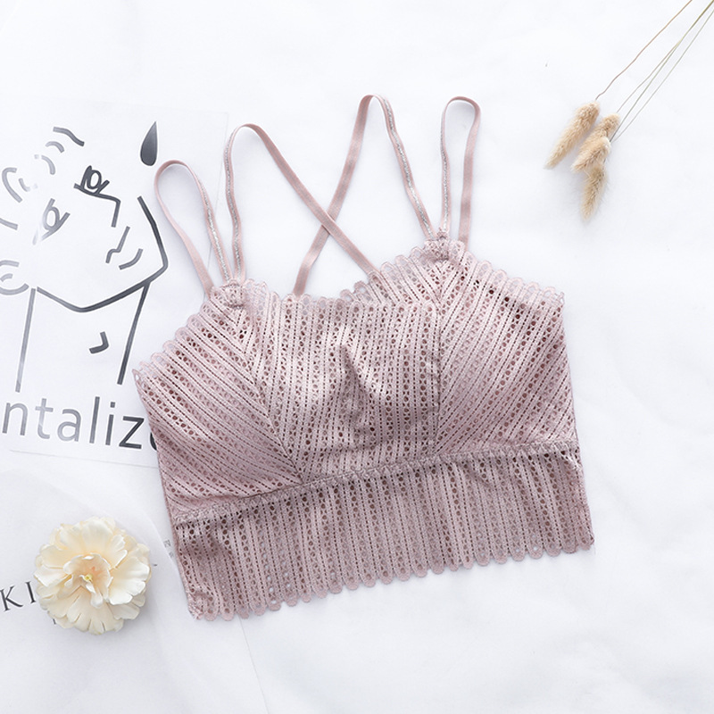 Picture of 2021 Lace Hollow-Out Strapless Sexy Camisole with Built-In Bra, Back Cross Anti-Exposure Underwear, Beautiful Back Tube Top for Commuting