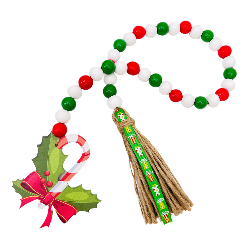 Picture of Christmas Wooden Beads Hemp Rope Tassel Beads Christmas New Wooden Pendant Wooden Ornaments Tray Decoration