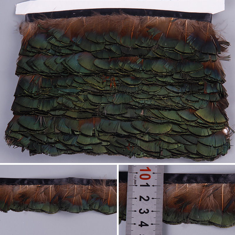Original Color Green Flat Head Cloth with Pheasant Feather Cloth Edge DIY Feather Skirt Lace Clothing Accessories Decorative Accessories