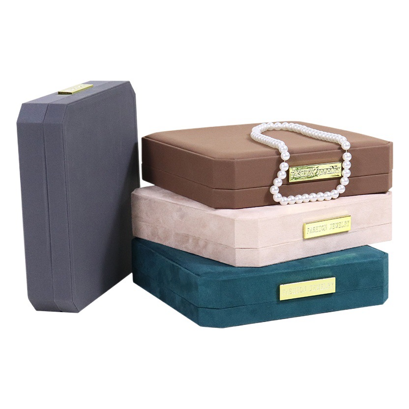 Light Luxury High-End Velvet Octagonal Pearl Necklace Jewelry Box Mother's Day Jewelry Necklace Packaging Box Jewelry Storage Box