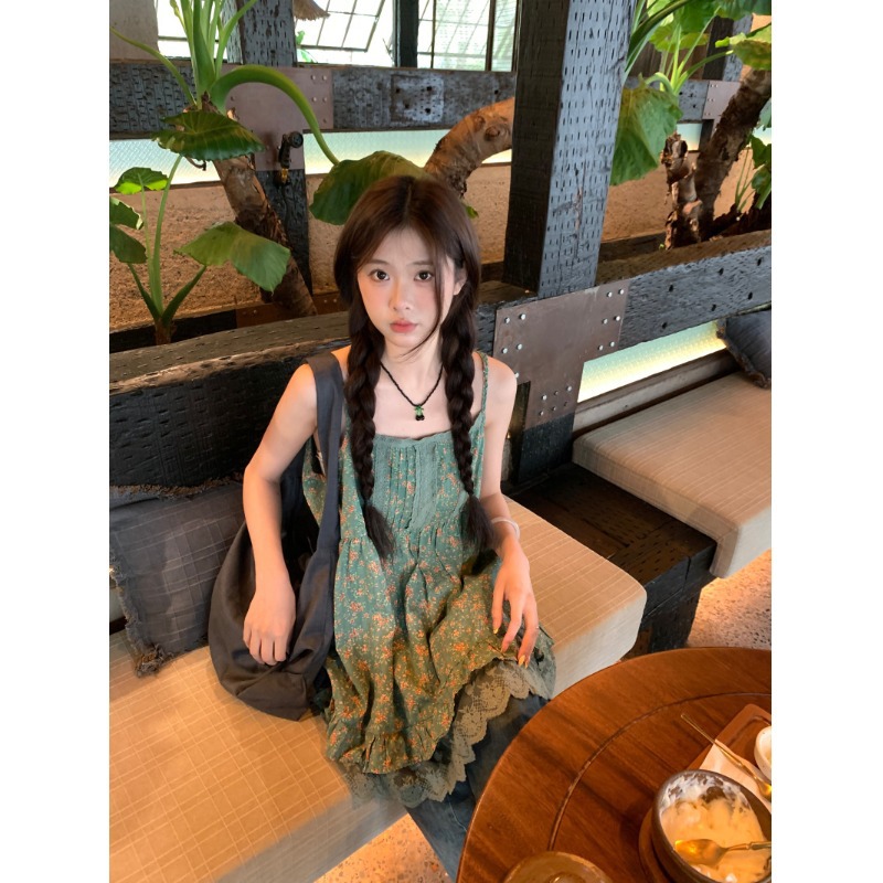 Sweet and Sweet Style Floral Loose Camisole Women's Summer Age-Reducing Lace Splicing Mid-Length Top