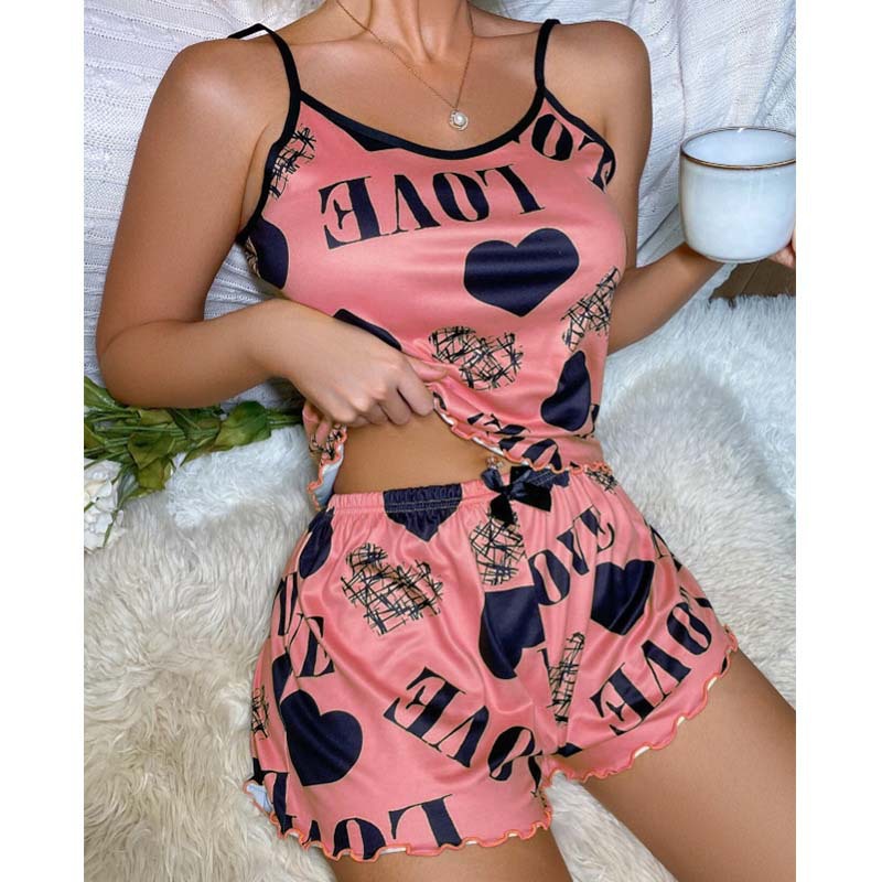 New European and American Foreign Trade Summer Beautiful Back Thin Home Clothes Sexy Strap Skirt Love Cartoon Cute Printing