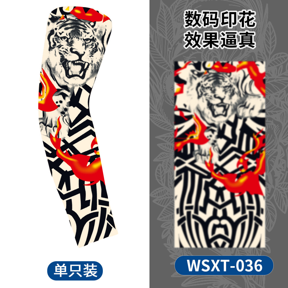 Picture of Summer Riding Sunscreen Tattoo Sleeve Simulation Tattoo Quick-drying Arm Protector Outdoor Sports Sunshade Breathable High Elastic Ice Sleeve