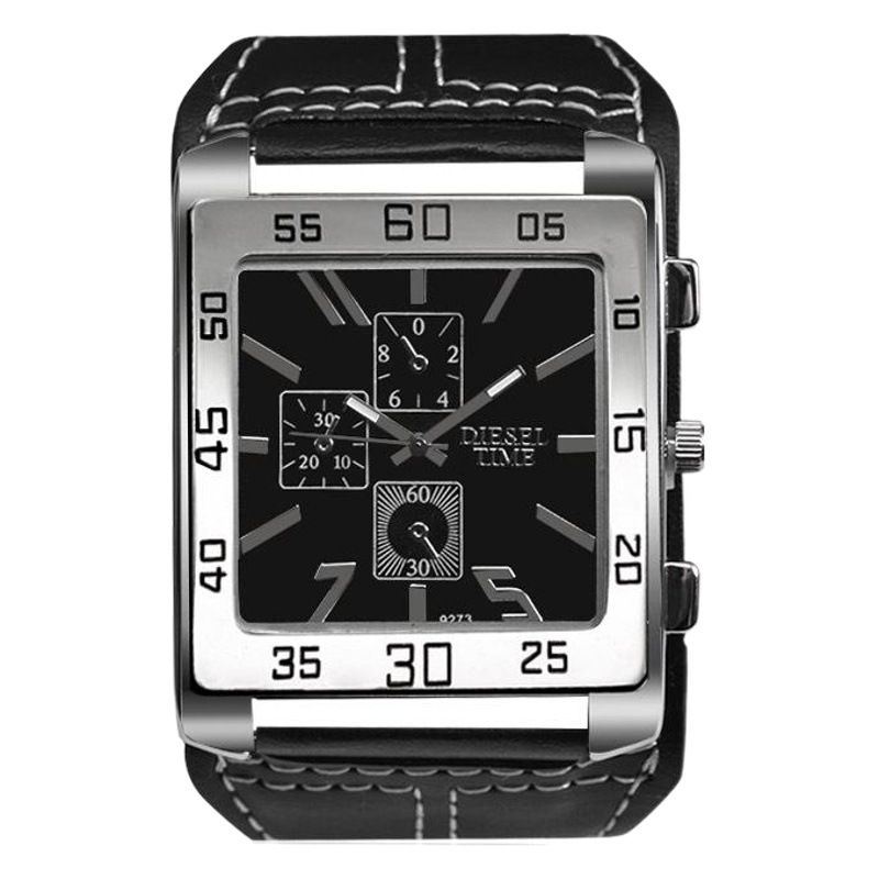 WoMage Casual Sports watch Military watch Square Dial Imitation Three Eyes Fashion Handsome watch Men