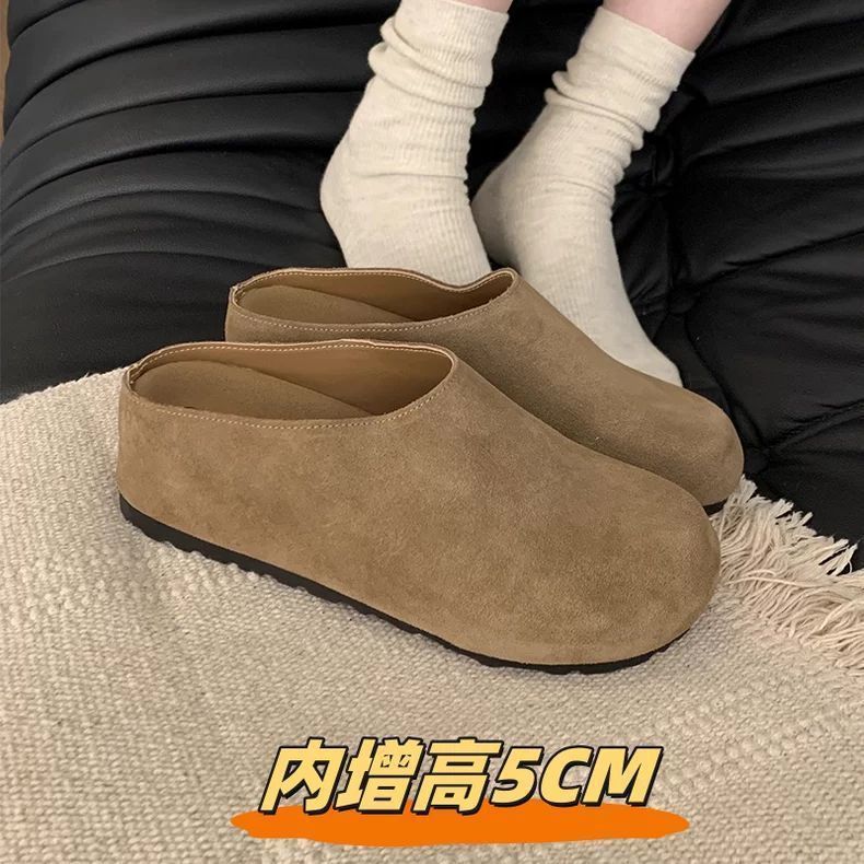 Half Toboken Shoes 2024 New Autumn and Winter Thick Bottom Baotou Outwear Heel-free Slip-on fleece-lined Half Slippers for Women