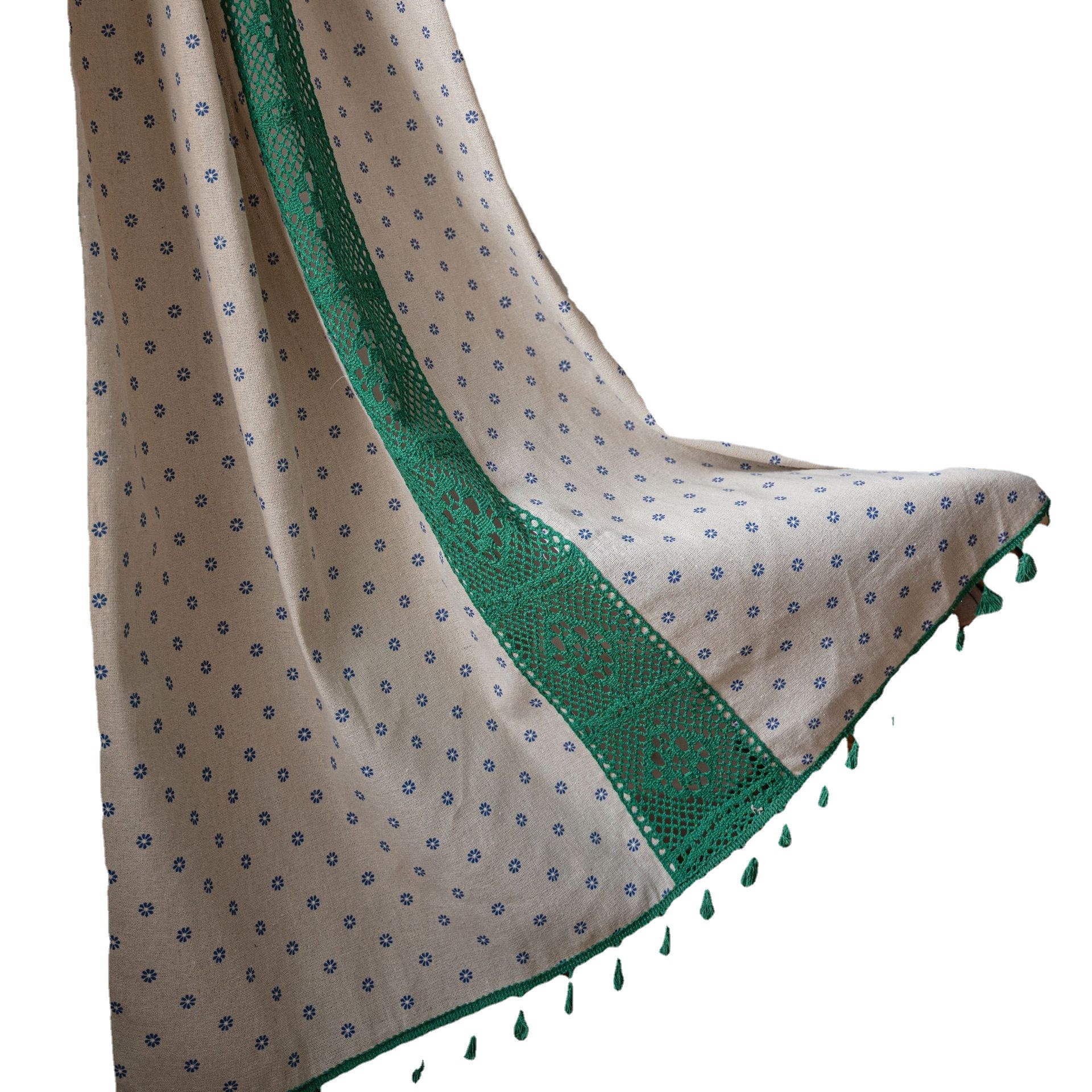 Picture of Yiman Qiyun Curtain Lanju Curtain Finished Printed Hollow Stitching American Style Kitchen Curtain Semi-Shading Curtain Tassel