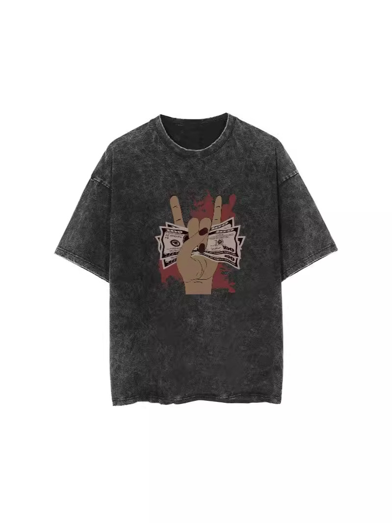 Women's vintage finger casual distressed washed T-shirt