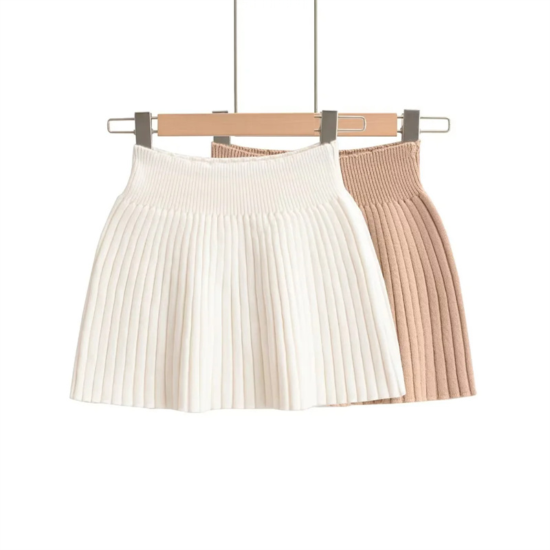 Urban Elegant Fashion Knitted A- Line Skirt Niche Design Solid Color Slim Fit Pleated High Waist Skirt