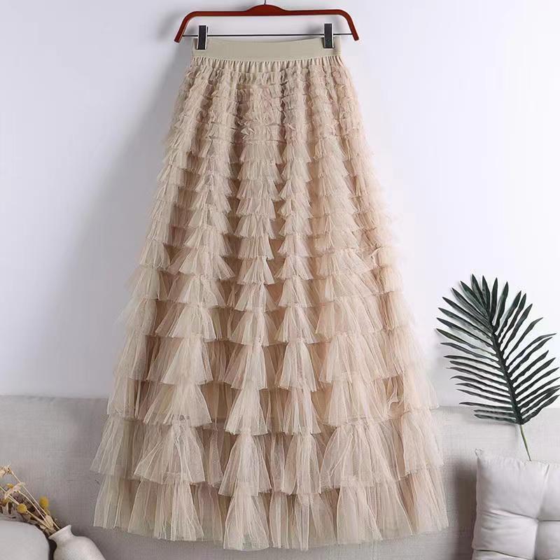Picture of Mesh Splicing Cake Skirt 2025 Spring, Summer, Autumn and Winter New Mid-Length Skirt A-Line Long Skirt Fluffy Gauze Skirt