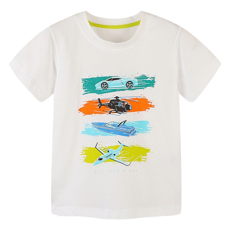 Factory Outlet Summer New Short Sleeve Boys T-Shirt Cute Motorcycle Printed Crewneck Top Baby Pullover