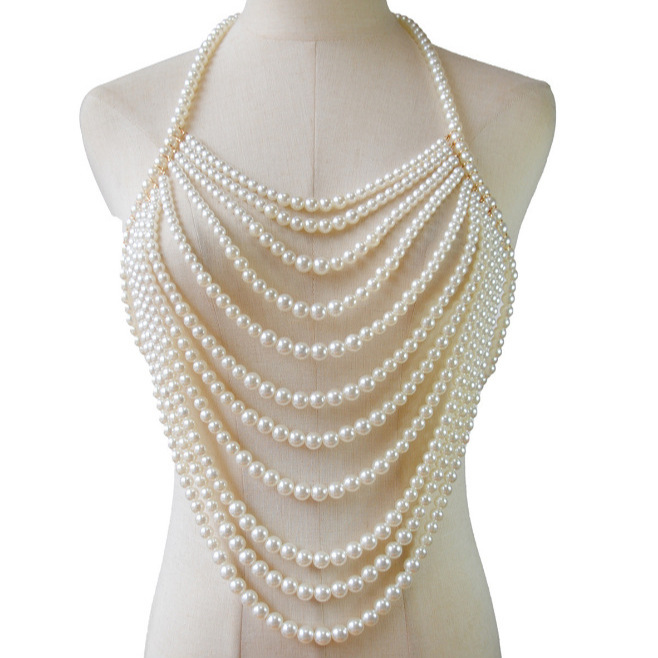 Picture of XH4523 European and American Cross-border Jewelry Pearl Fashion Multi-layer Necklace Chest Chain Sexy Chest Chain Pearl Body Chain Accessories