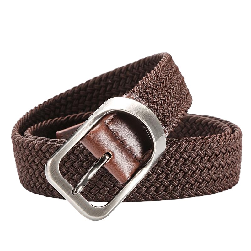 New Style Woven Stretch Men's Belt Alloy Non-Punch Needle Buckle Elastic Women's Canvas Fashionable Belt Belt