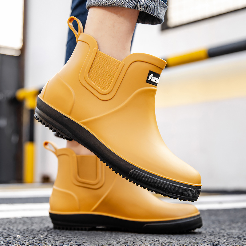 New Cross-Border Fashion Short-Tube Water Shoes for Men, Thickened Wear-Resistant Outdoor Non-Slip Waterproof Shoes, Kitchen Car Wash Work Rubber Shoes