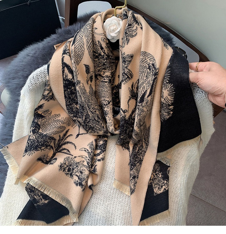 Picture of 2024 New Fashionable Big-Name Versatile Orange High-End Wool Cashmere Shawl Scarf for Women Winter Dual Use