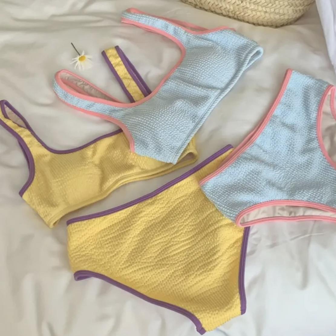 Source Factory Ins Retro Vest Simple Split Swimsuit Women's Macaron Summer Vacation Spa Bikini