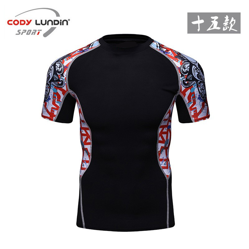 Sports tights stretch compression running fitness yoga clothes men's short-sleeved T-shirt A040
