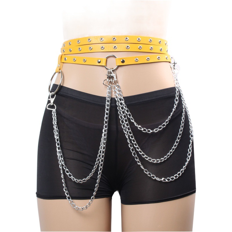 European and American cross-border punk style sexy concave leather waist chain hot fashion all-match chain jewelry women's belt