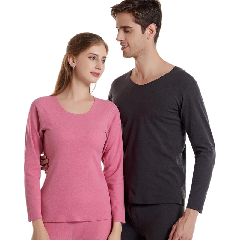 Slim Men's Seamless Thermal Intimates Set German Velvet V Neck Double-Sided Brushed Heating Bottoming Shirt for Women Winter Thickeneding