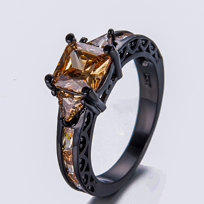 Cross-border wish best selling European and American fashion black gold Aobao Diamond square diamond lovers ring a generation of hair
