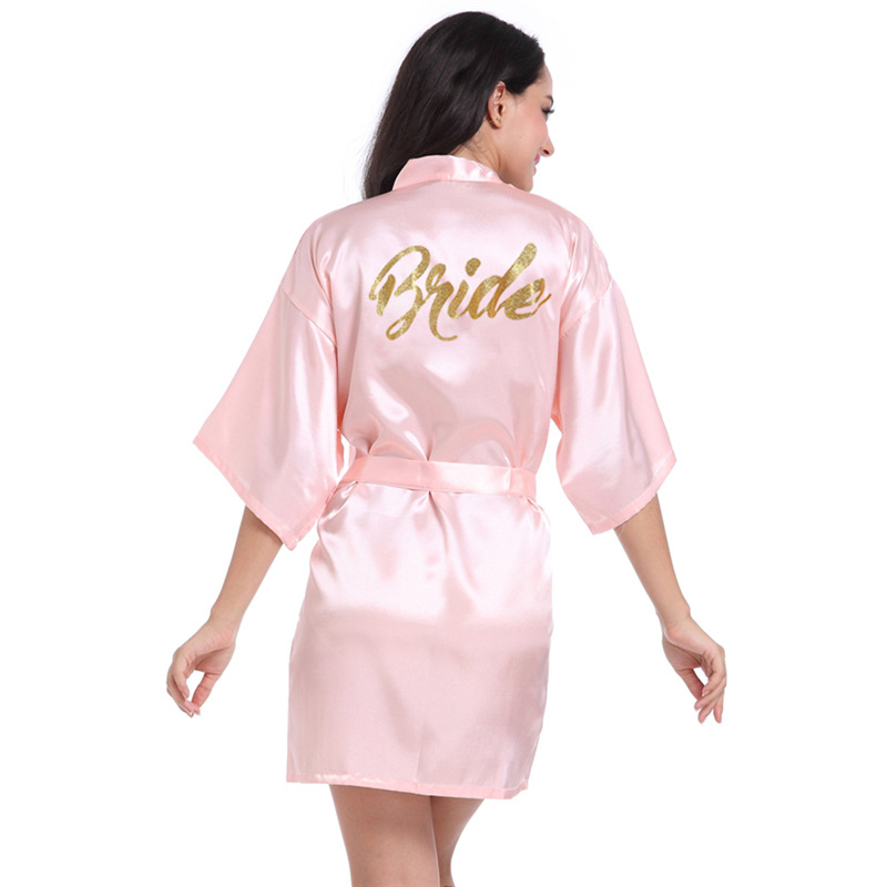 Picture of Women's Wedding Makeup Gown Hot Stamping Gold Bride Nightgown Women's Summer Thin Cardigan High-grade Bride Morning Gown