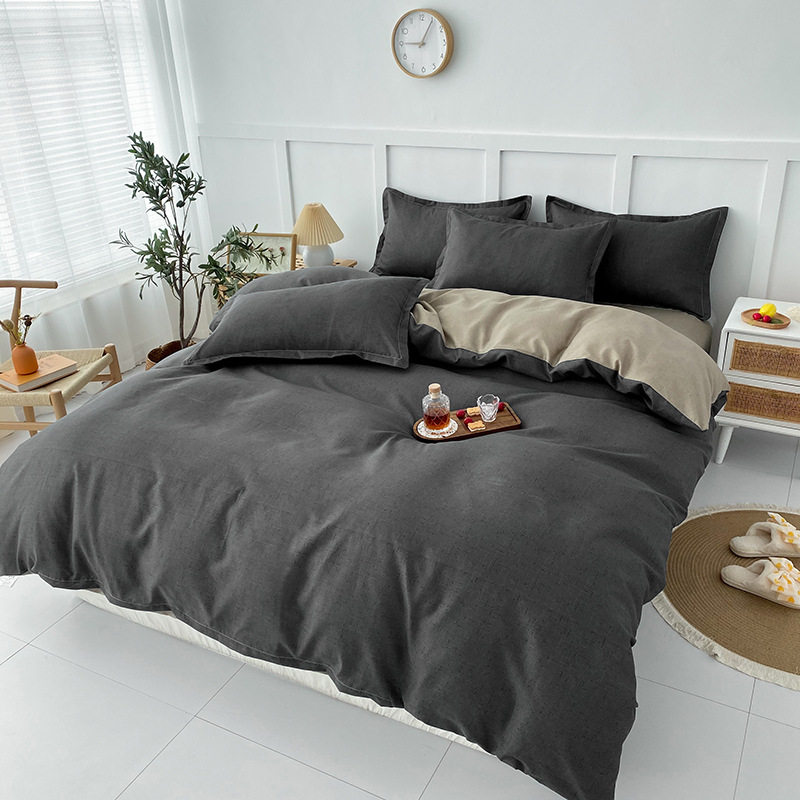 Picture of Small fresh sanding quilt cover four-piece water-washed cotton bed sheet quilt cover simple student dormitory single three-piece wholesale