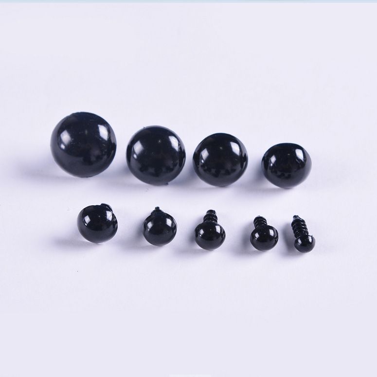 Picture of DIY Doll Eye Accessories Plastic Black Bean Eye Black Screw Eye All Black Eyes a Pack of 100 + 100 Gaskets
