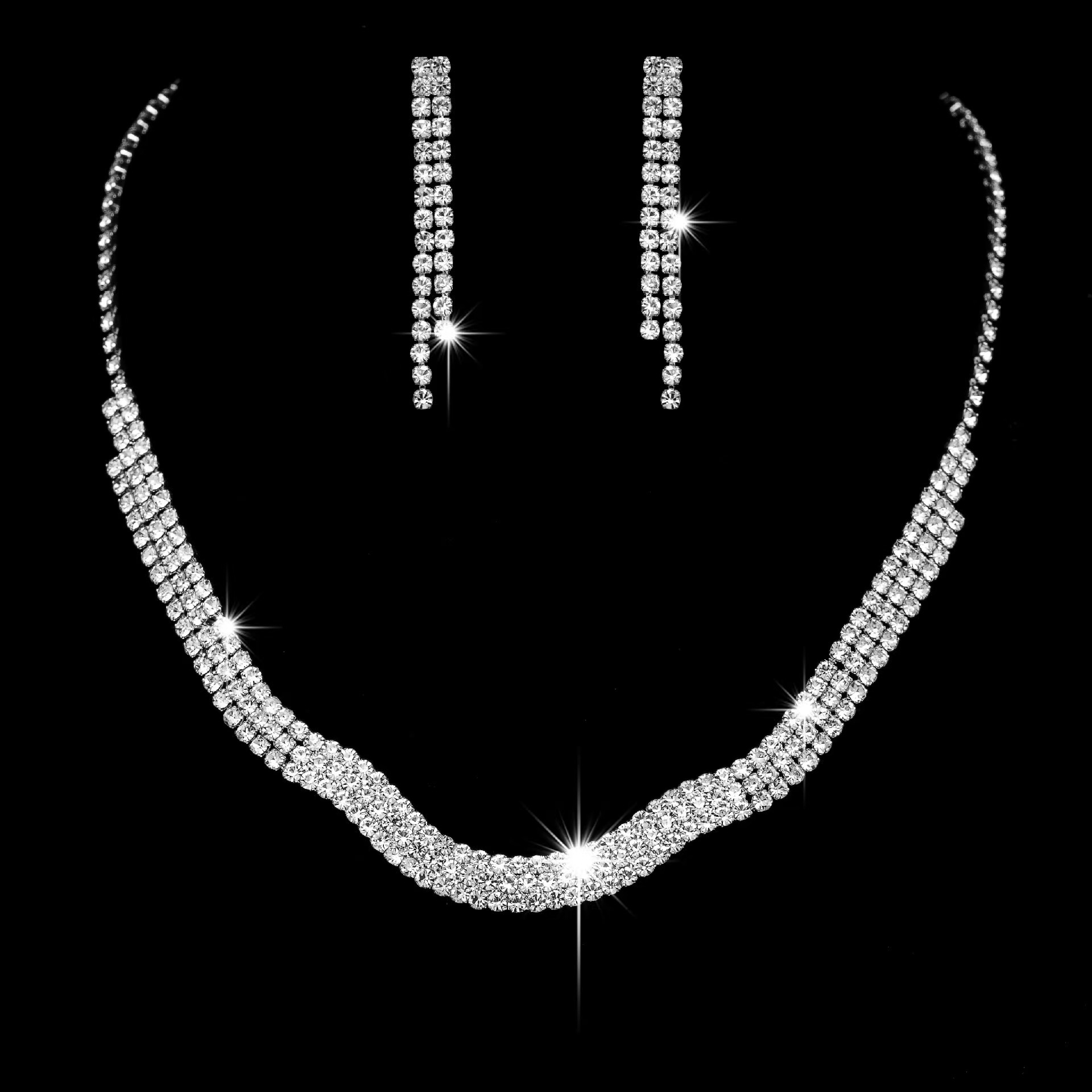 Picture of South Korea Metal Claw Chain Rhinestone Wedding Necklace Bride Necklace Ear Drop Jewelry Banquet Necklace Jewelry suit Wholesale