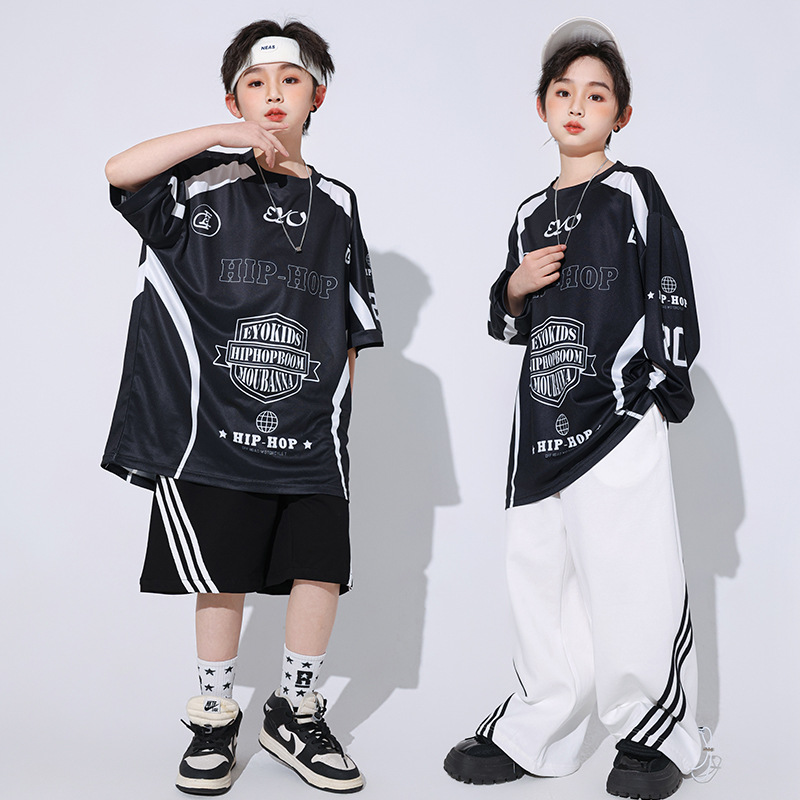 Trendy Cool Men's Women's Children's Korean Loose Hip-Hop Quick-Dry Street Dance T-Shirt Casual Pants Handsome Dance Performance Dress Set