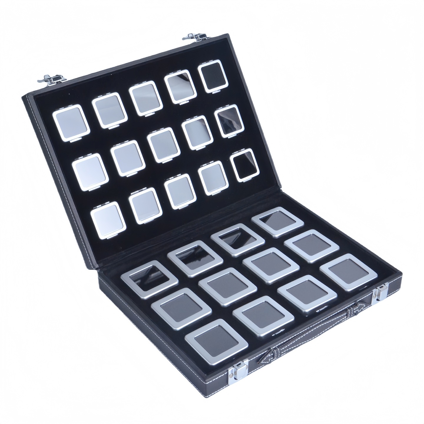 Large Capacity Transparent Metal Bare Diamond Box Bare Stone Color Gem Storage PU Display Box Portable Box